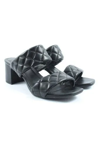 Catwalk Mule à talon noir motif de courtepointe style décontracté