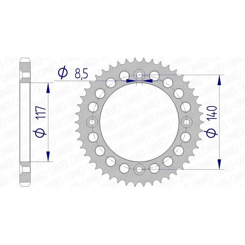 Couronne AFAM 46 dents alu pas 428 type 13108 Yamaha