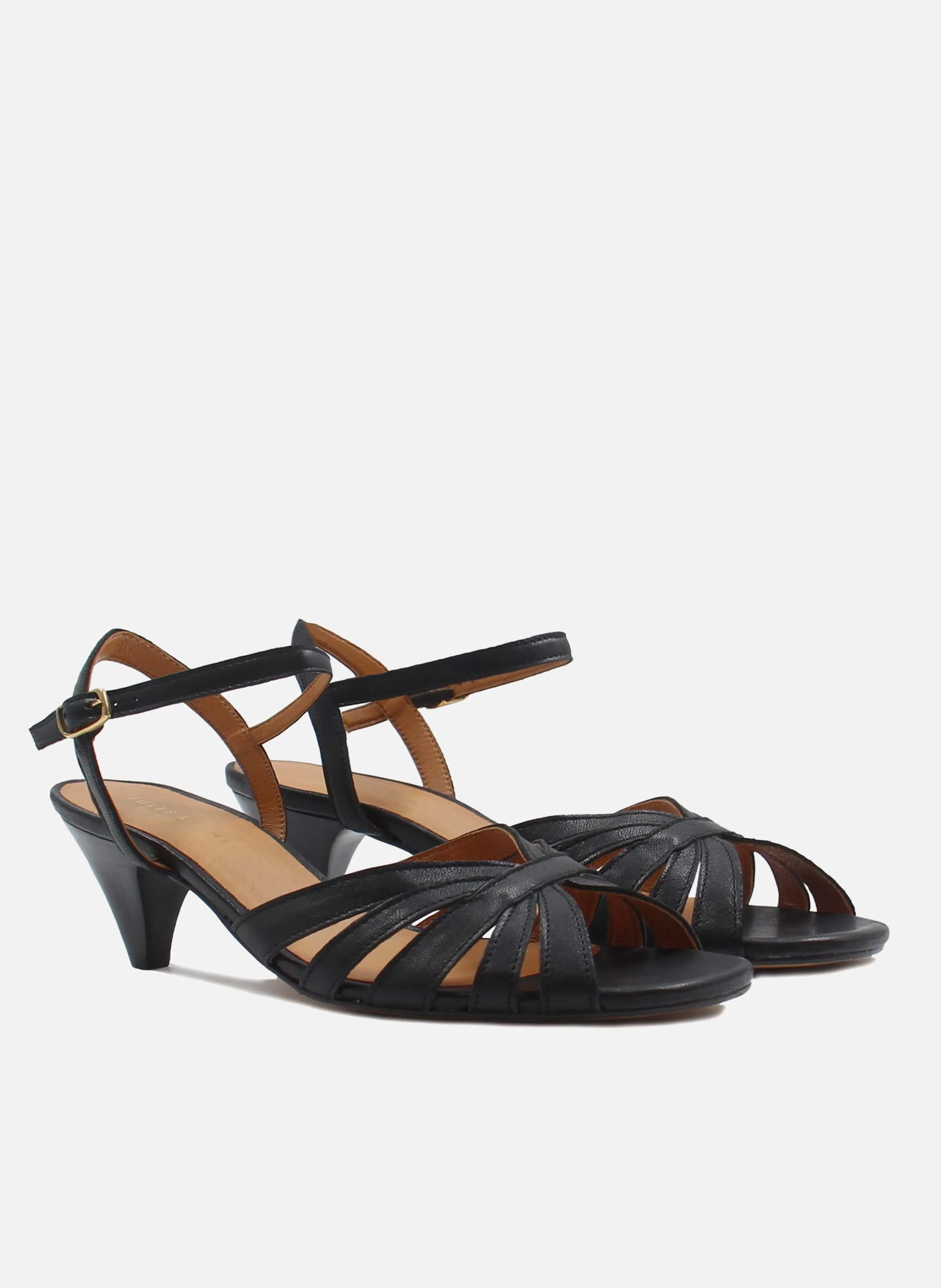 JULES & JENN  Sandales moyen talon brides en cuir - Noir