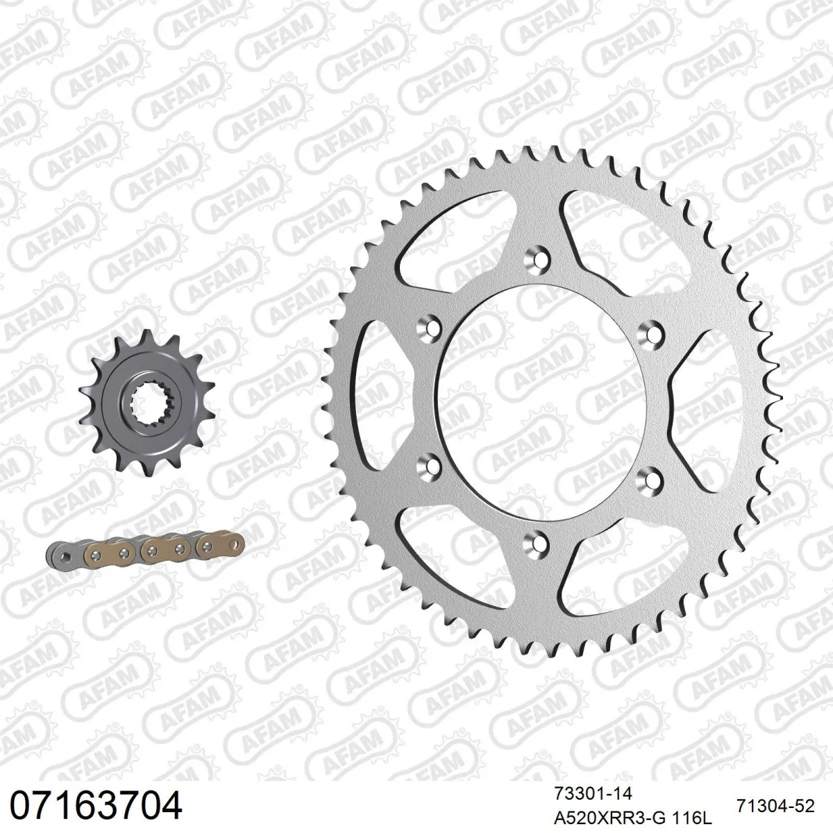 Kit chaine 520 AFAM - Couronne acier - Type de chaine au choix - KTM 530 AFAM EXC 2009-2012