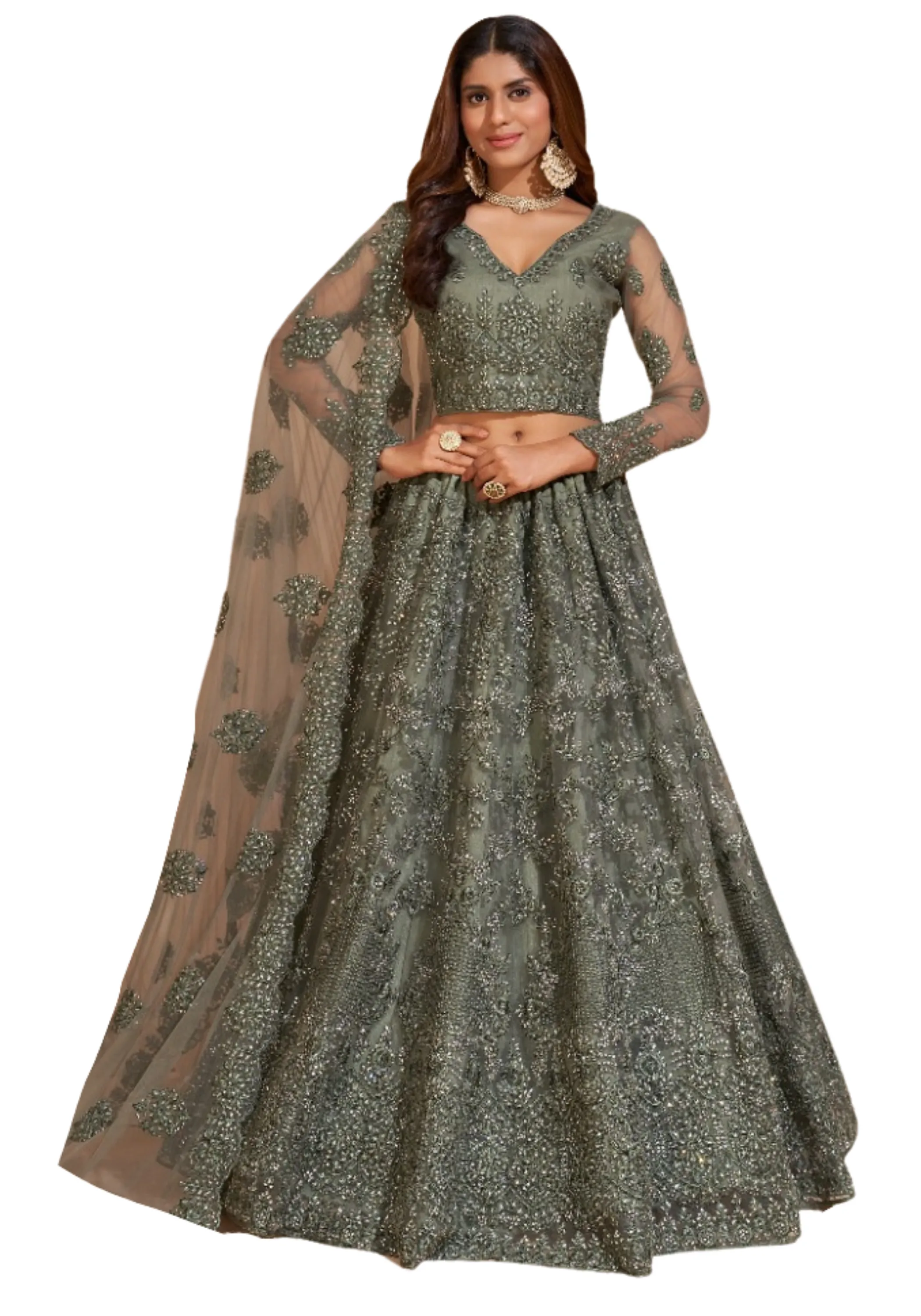Lehenga nuptial vert foret Keshaya