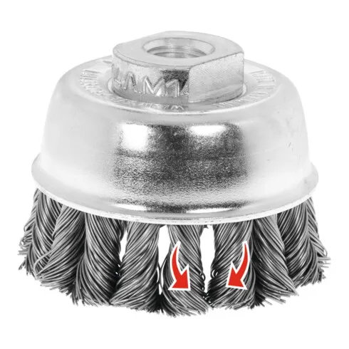 Lessmann Brosse boisseau torsades alternées, fil d’acier 0,50 mm,⌀ brosse x filetage: 65XM14 mm