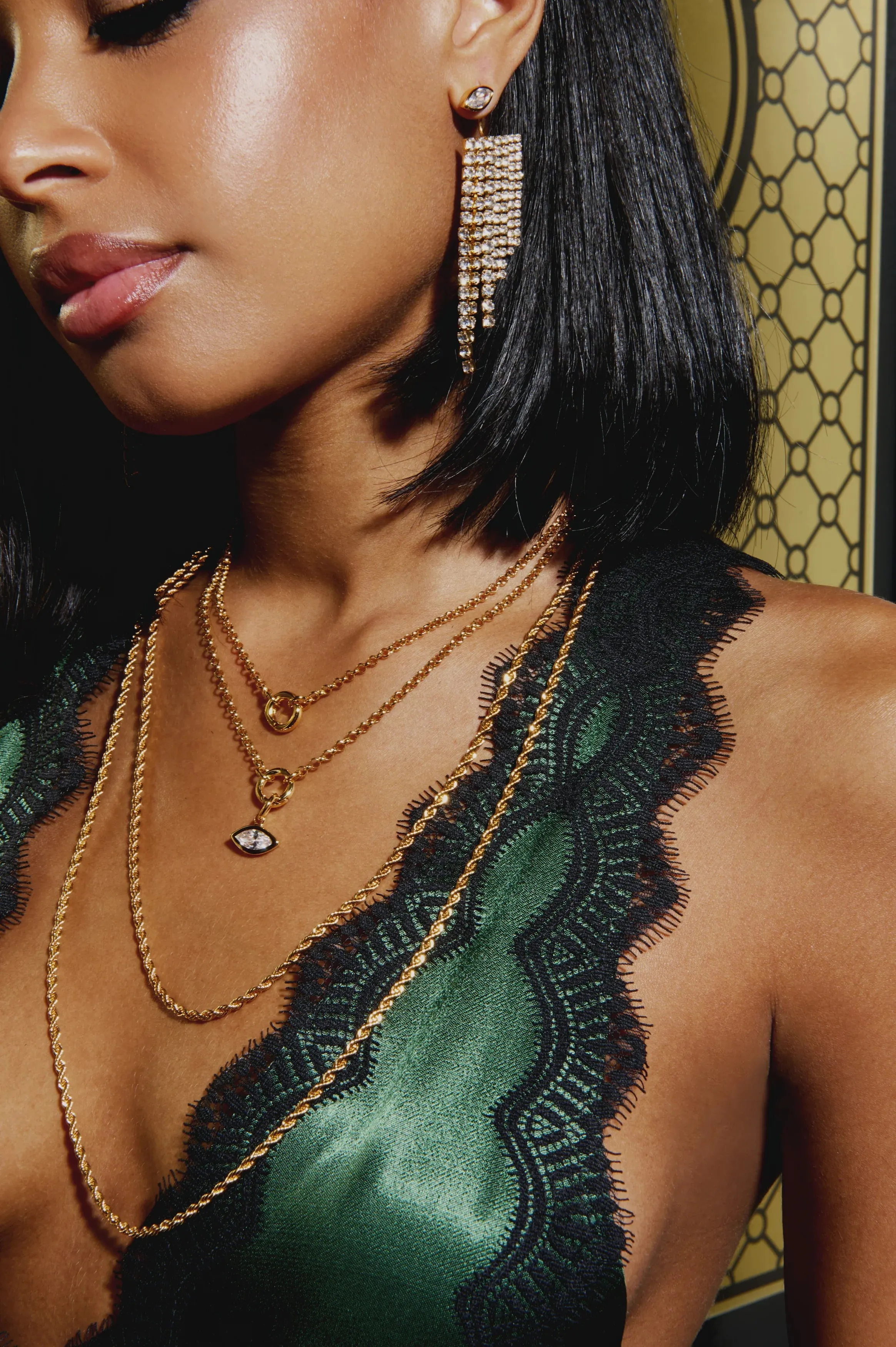 Mademoiselle Jules - Pave Tassle Ear Jacket Gold