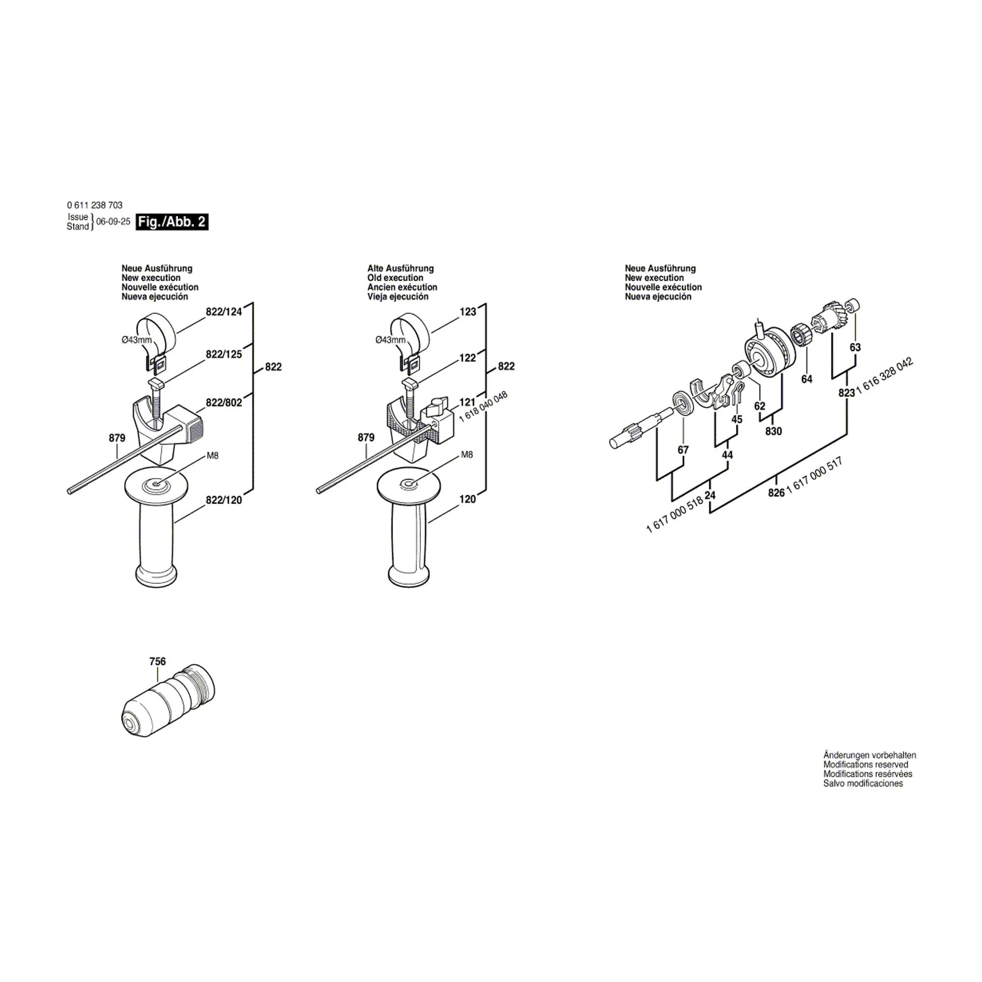 Pièces détachées Marteau BOSCH GBH 2-24 DFR 0611238703