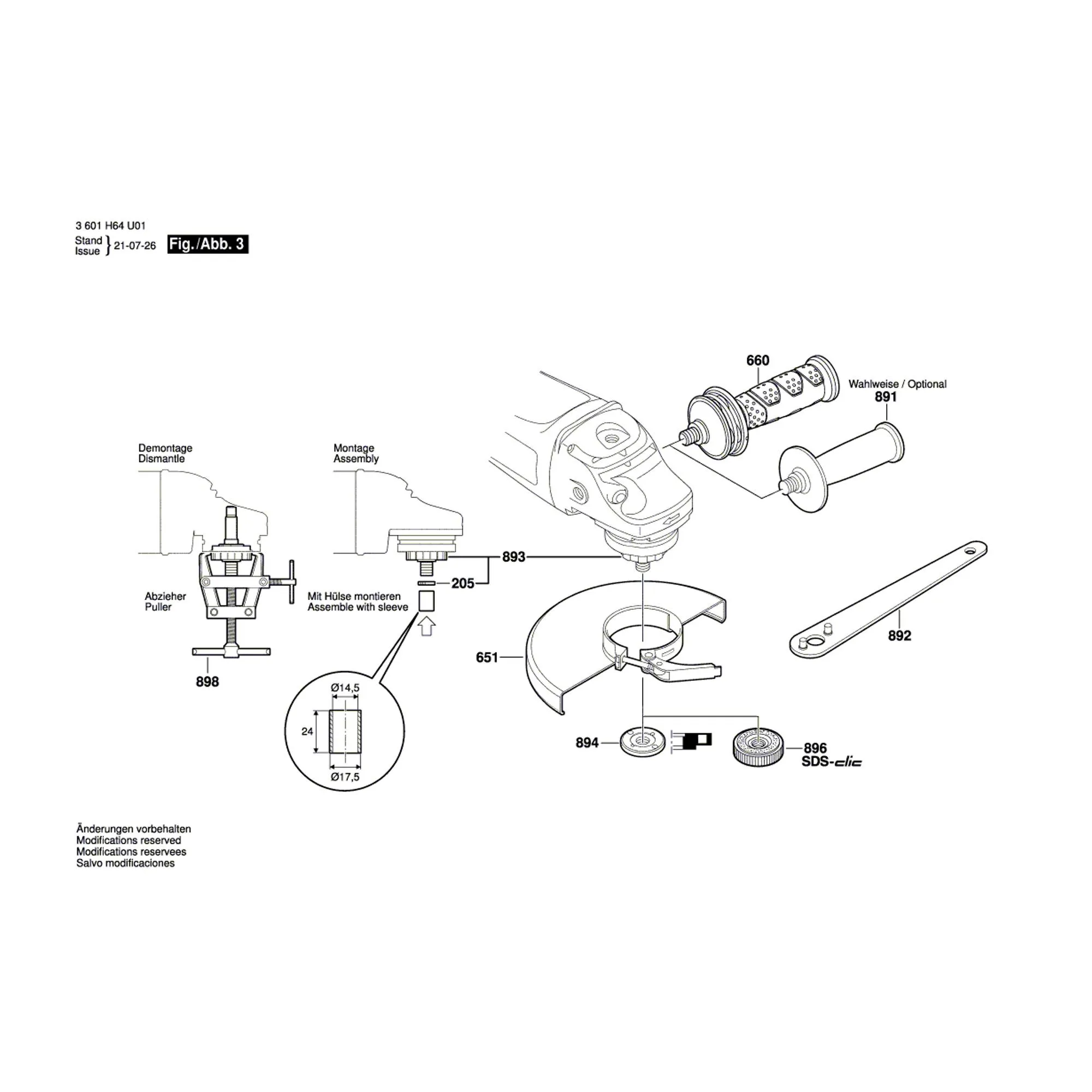Pièces détachées Meuleuse BOSCH GWS 24-230JVX 3601H64U01