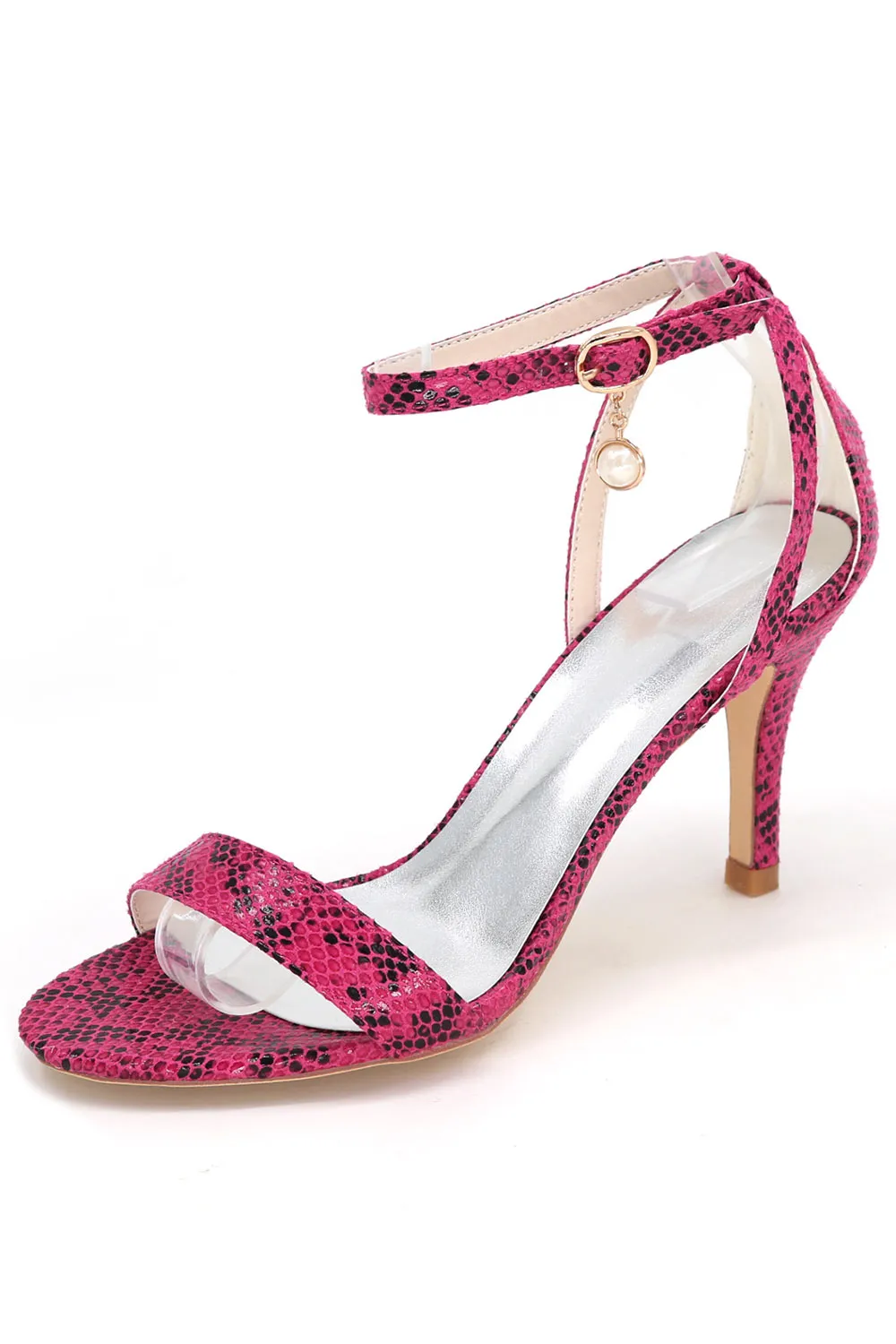 Sandales à talon fuchsia effet python pour cocktail
