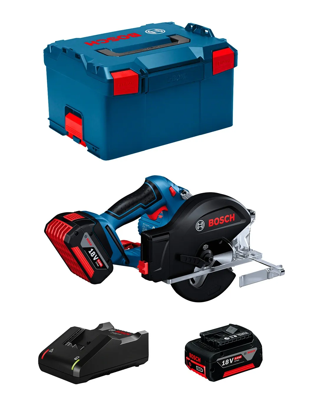 Scie Circulaire BOSCH GKM 18V-50 (2 x 5,0 Ah + GAL18V-40 + L-Boxx 238)