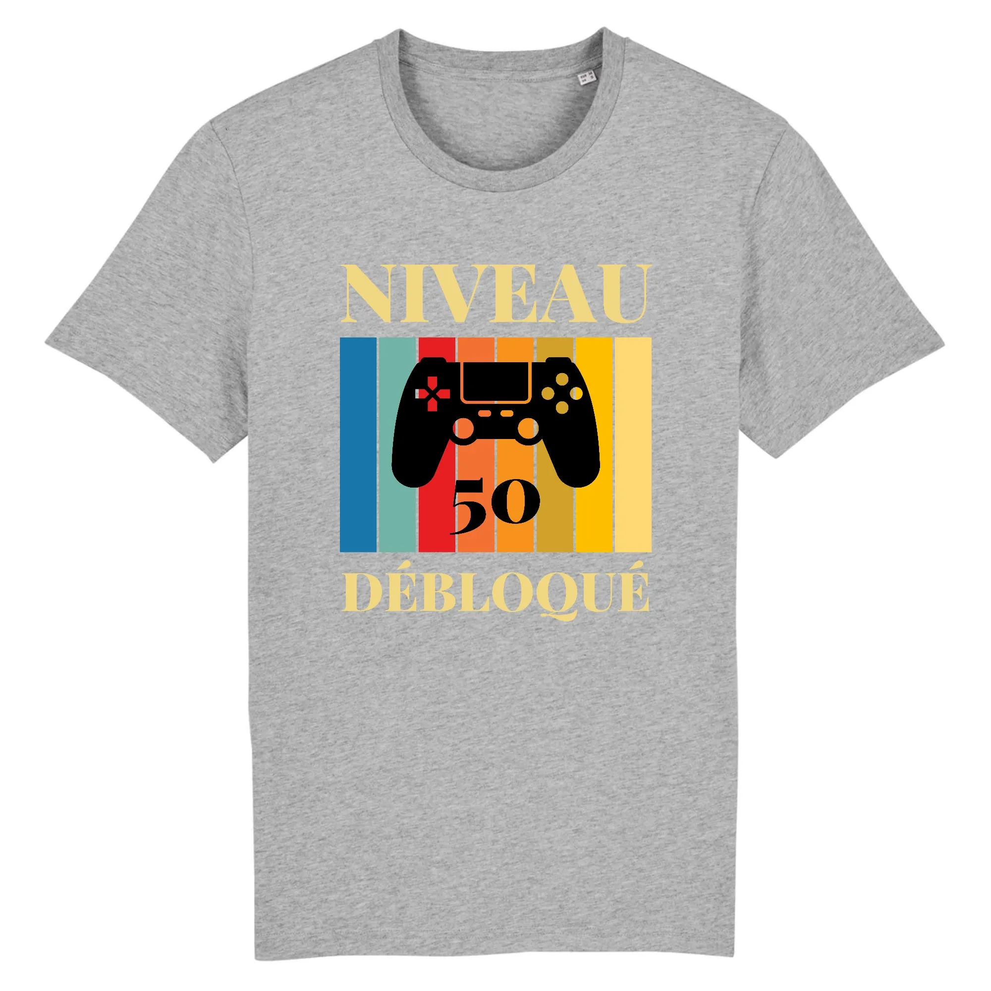 T-shirt cadeau anniversaire 50 ans - Niveau débloqué - Coton bio - Imprimé fr