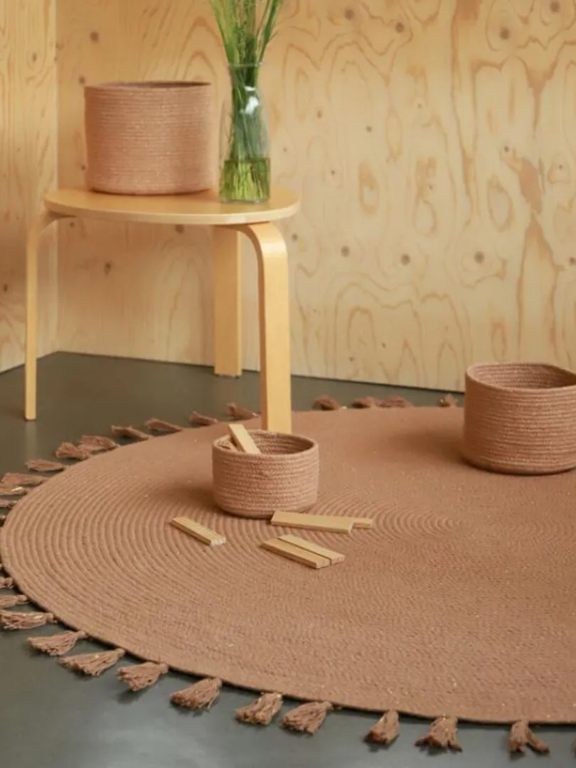 Tapis Rond Tressé Avec Fil Doré Lisette (140 Cm) - Marron
